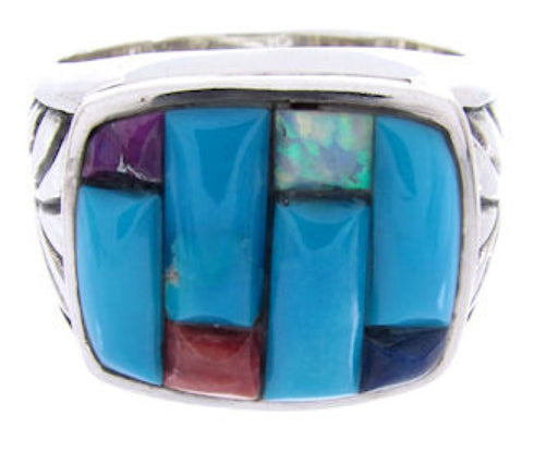 Turquoise Multicolor Jewelry Sterling Silver Ring Size 7-1/2 HS30708
