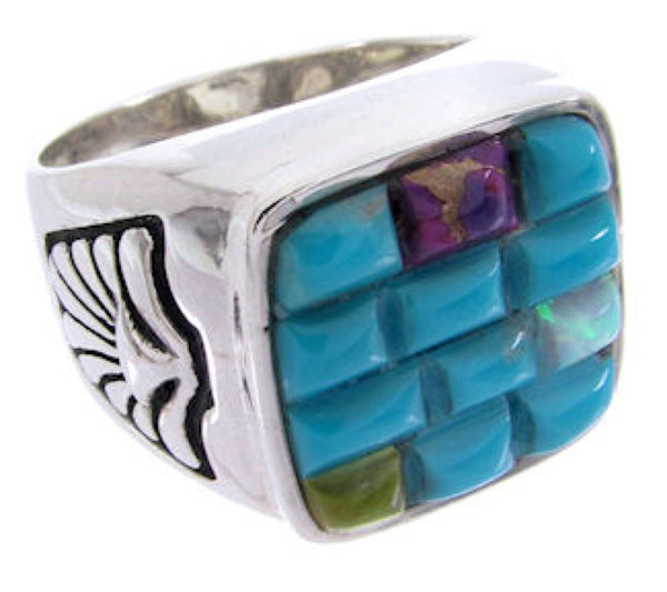 Turquoise Multicolor Jewelry Sterling Silver Ring Size 9-3/4 HS30670