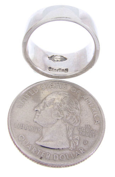 Southwestern Sterling Silver Multicolor Inlay Ring Size 5-3/4 AW68935