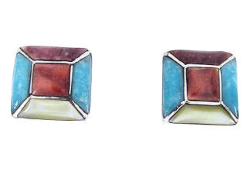 Turquoise And Multicolor Sterling Silver Post Earrings JW63182