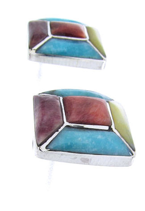 Turquoise And Multicolor Sterling Silver Post Earrings JW63182