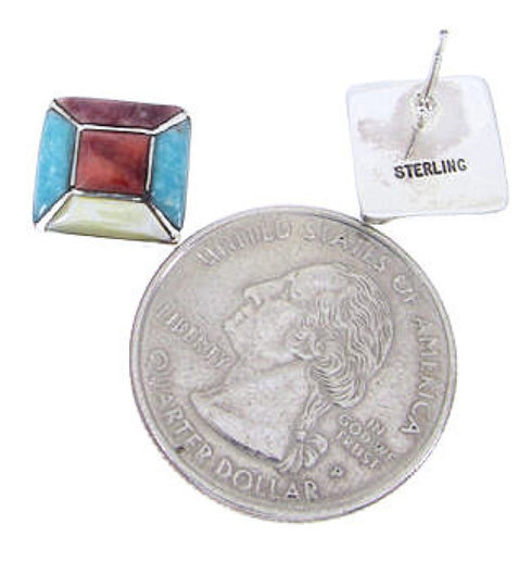 Turquoise And Multicolor Sterling Silver Post Earrings JW63182