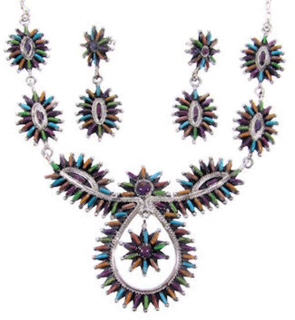 Sterling Silver Multicolor Jewelry Link Necklace Earrings Set MW66988