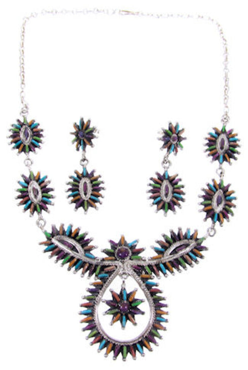 Multicolor Sterling Silver Jewelry Link Necklace Earrings Set MW67018