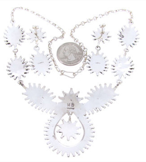 Sterling Silver Multicolor Jewelry Link Necklace Earrings Set MW66988