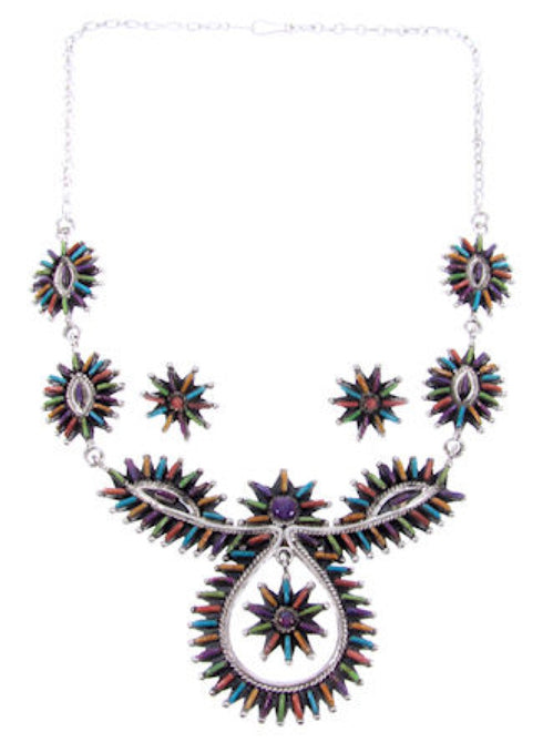 Multicolor Jewelry Sterling Silver Link Necklace Earrings Set MW67021