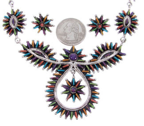 Multicolor Jewelry Sterling Silver Link Necklace Earrings Set MW67021