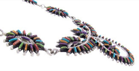 Multicolor Jewelry Sterling Silver Link Necklace Earrings Set MW67021