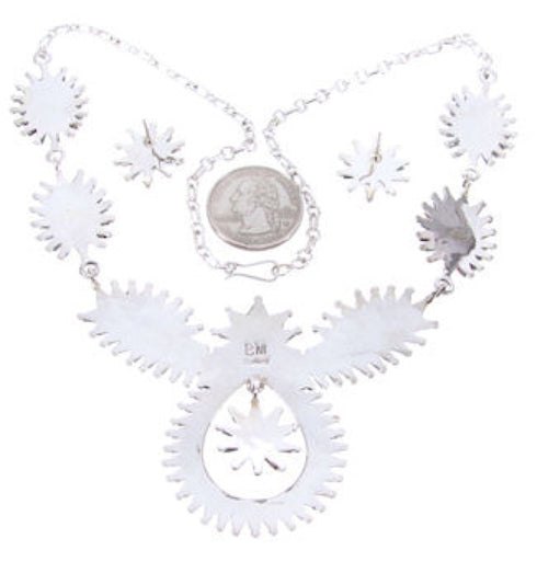 Multicolor Jewelry Sterling Silver Link Necklace Earrings Set MW67021