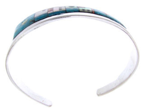 Silver Multicolor Native American Design Cuff Bracelet YS67338