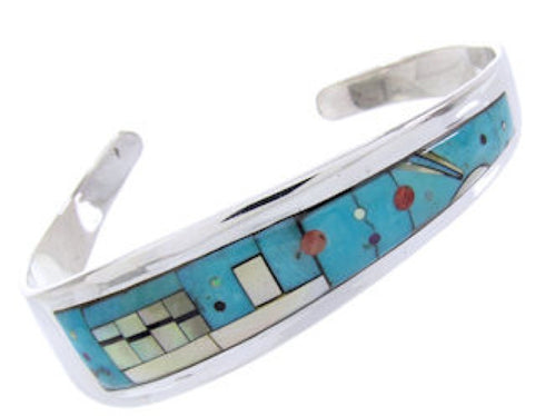 Multicolor Inlay Native American Mesa Design Cuff Bracelet YS67342