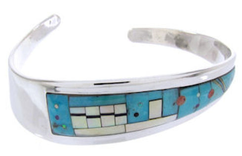 Multicolor Inlay Native American Mesa Design Cuff Bracelet YS67342