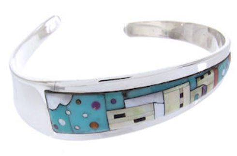 Silver Multicolor Native American Village Design Cuff Bracelet YS67344