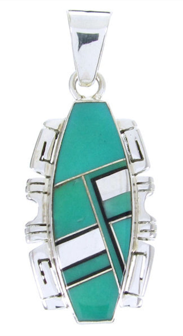 Sterling Silver Turquoise Jet Inlay Pendant JW66027