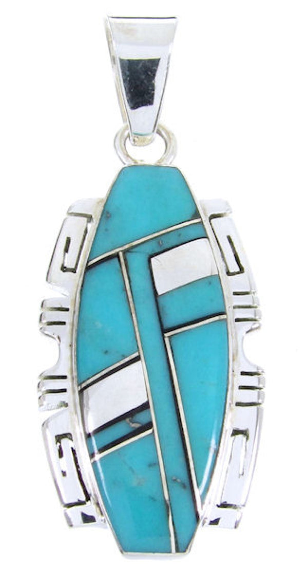 Turquoise Jet Inlay Pendant Sterling Silver Jewelry JW66029