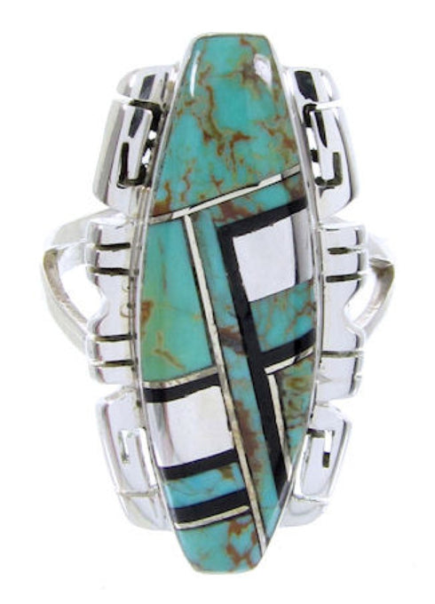 Turquoise And Jet Inlay Silver Ring Size 5-3/4 BW66543