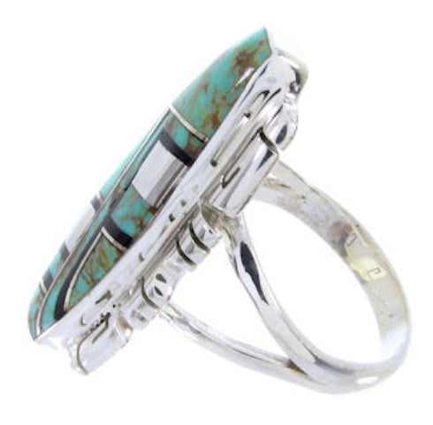 Turquoise And Jet Inlay Silver Ring Size 5-3/4 BW66543