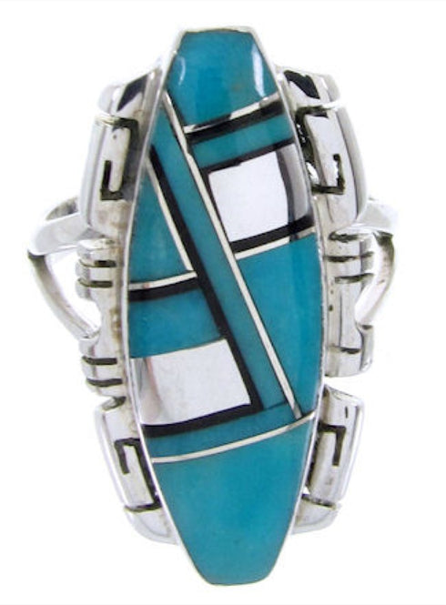 Turquoise And Jet Inlay Southwestern Ring Size 5-1/4 BW66594