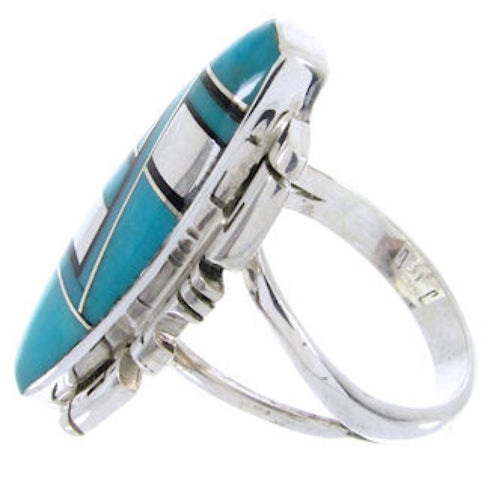 Turquoise And Jet Inlay Southwestern Ring Size 5-1/4 BW66594