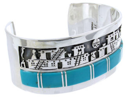 Southwest Sterling Silver Turquoise Inlay Silver Cuff Bracelet BW66415-1