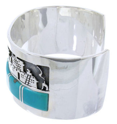 Southwest Sterling Silver Turquoise Inlay Silver Cuff Bracelet BW66415-1