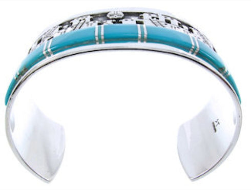 Southwest Sterling Silver Turquoise Inlay Silver Cuff Bracelet BW66415-1