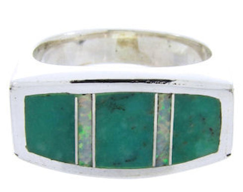 Turquoise And Opal Southwest Sterling Silver Ring Size 4-1/2 IS68051