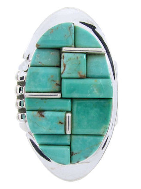 Turquoise Inlay And Silver Ring Size 8-3/4 YS68842