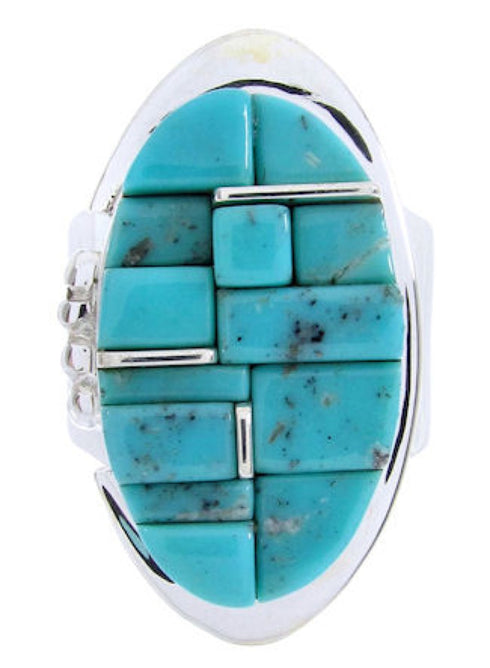 Turquoise Inlay Sterling Silver Jewelry Ring Size 8-1/2 FX93602