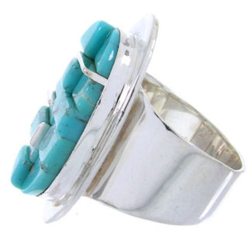 Turquoise Inlay Sterling Silver Jewelry Ring Size 8-1/2 FX93602