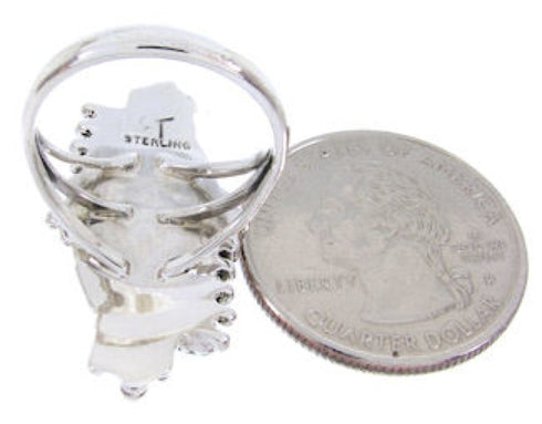 Turquoise Needlepoint Silver Southwestern Ring Size 6-3/4 BW67919