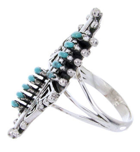 Silver And Turquoise Needlepoint Southwest Ring Size 6-3/4 BW68015