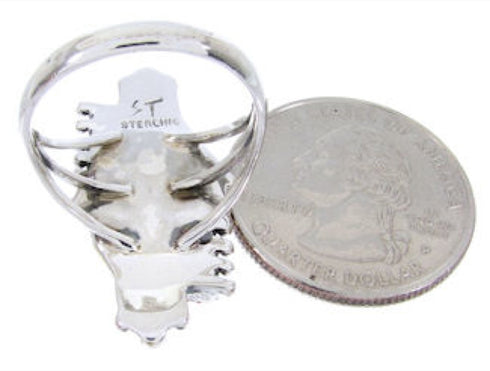 Southwest Turquoise Coral Needlepoint Silver Ring Size 6-1/4 BW68045