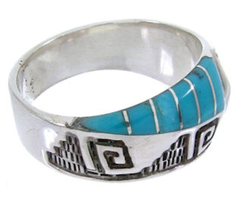 Southwest Inlay Turquoise Silver Ring Size 7-1/2 BW68370