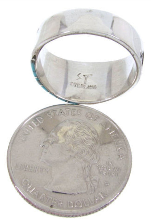 Southwest Inlay Turquoise Silver Ring Size 7-1/2 BW68370