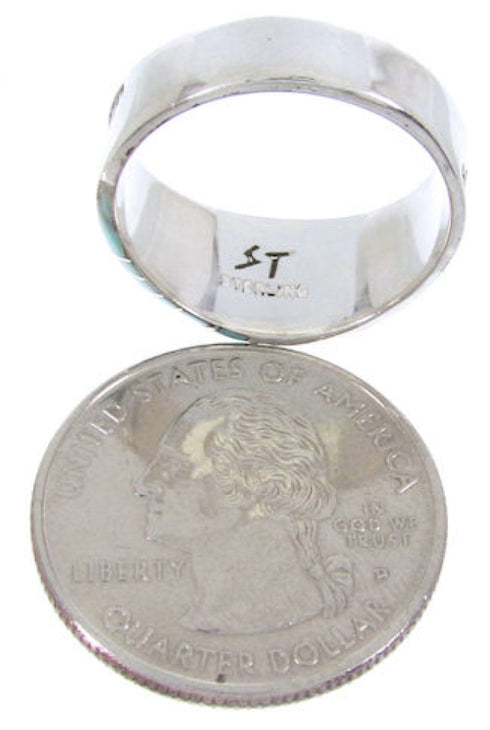 Southwest Sterling Silver Turquoise Inlay Ring Size 5-1/4 BW68374