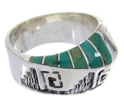 Turquoise Silver Southwestern Inlay Jewelry Ring Size 5-3/4 BW68421