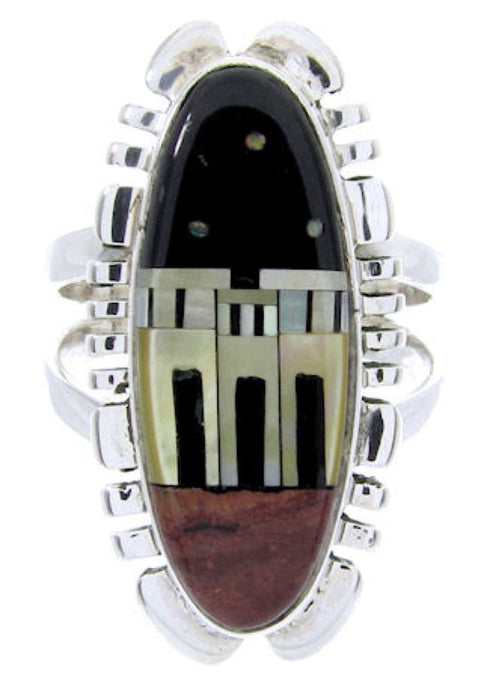 Multicolor Native American Design Silver Ring Size 7-3/4 YS68077