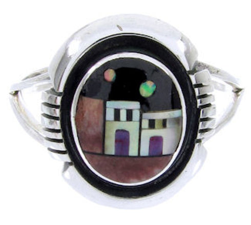 Silver Multicolor Native American Design Ring Size 8-1/2 YS68108