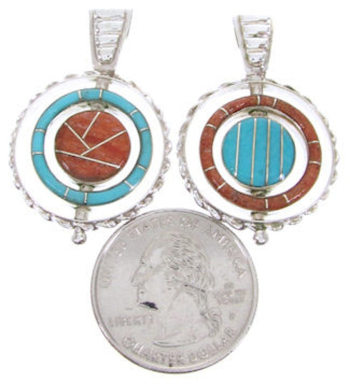 Southwest Reversible Post Turquoise And Apple Coral Earrings BW67830