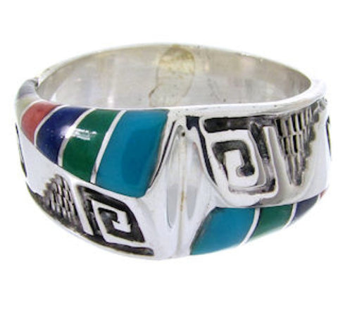 Southwest Sterling Silver Multicolor Water Wave Ring Size 5-1/4 WX81394