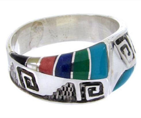 Southwest Sterling Silver Multicolor Water Wave Ring Size 5-1/4 WX81394