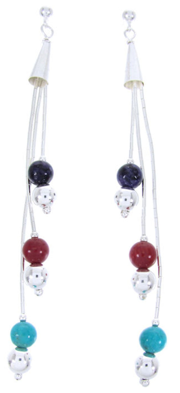 Hand Strung Liquid Sterling Silver Multicolor Post Earrings MW68141