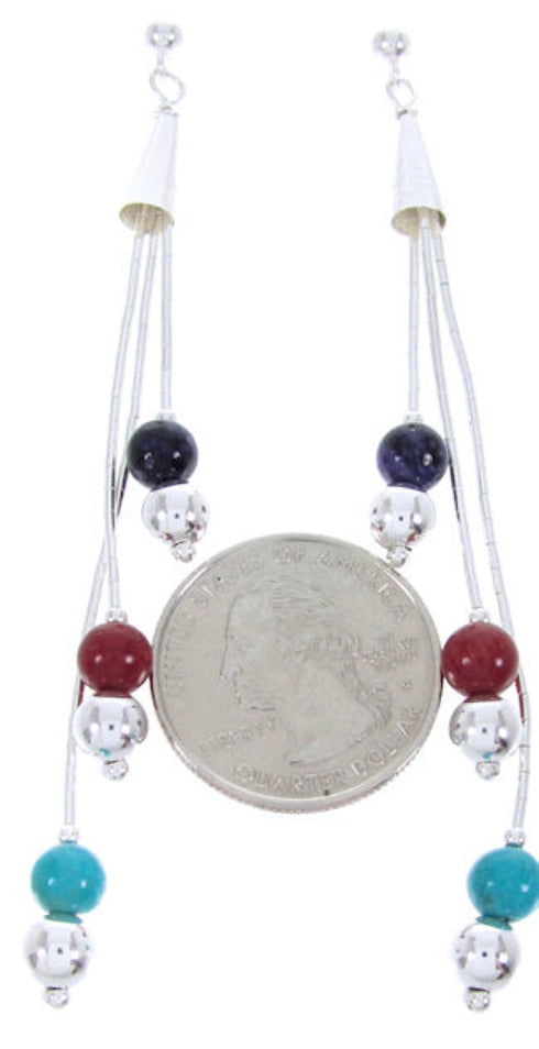 Hand Strung Liquid Sterling Silver Multicolor Post Earrings MW68141
