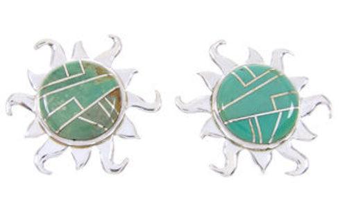 Southwest Jewelry Turquoise Silver Sun Inlay Post Earrings AW68251