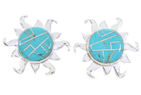 Southwest Jewelry Turquoise Sterling Silver Sun Post Earrings AW68286