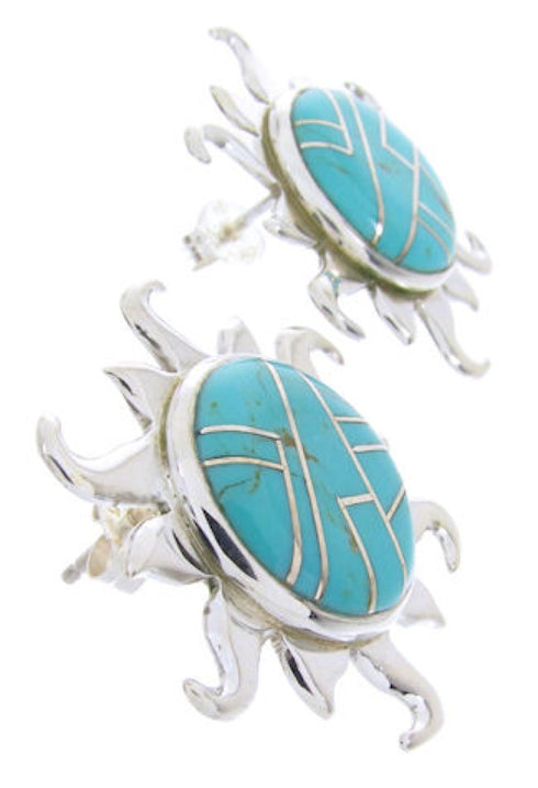 Southwest Jewelry Turquoise Sterling Silver Sun Post Earrings AW68286