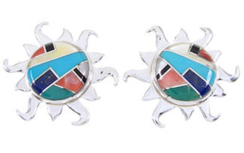 Southwest Jewelry Multicolor Sterling Silver Sun Post Earrings AW68303