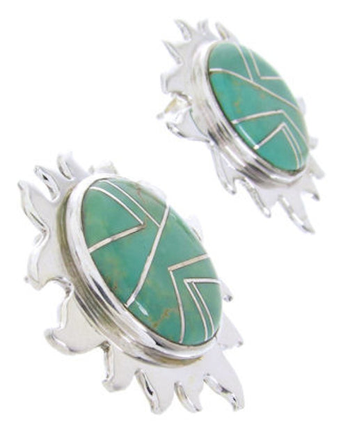 Southwest Sterling Silver Turquoise Sun Inlay Post Earrings AW68231
