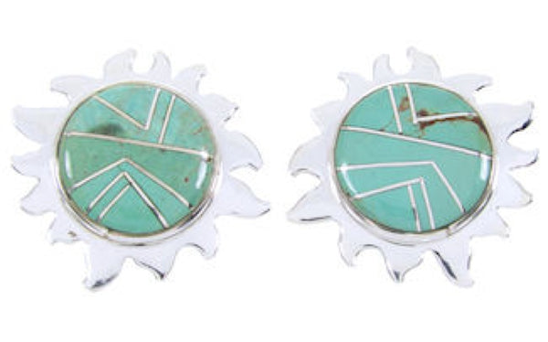Southwestern Sterling Silver And Turquoise Sun Post Earrings AW68240